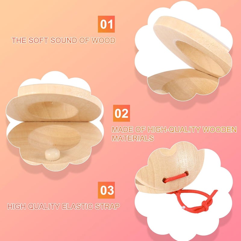 Fuyamp 24 Pcs Castanets Wooden Musical Instrument Finger Castanets Baby Castanet Hand Finger Castanets Classroom DIY Wooden Percussion Instrument for Kids Adults - Image 3